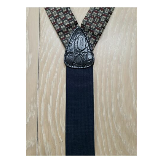 TRAFALGAR Braces Suspenders Multicolor Geometric Print Leather Elastic image {3}