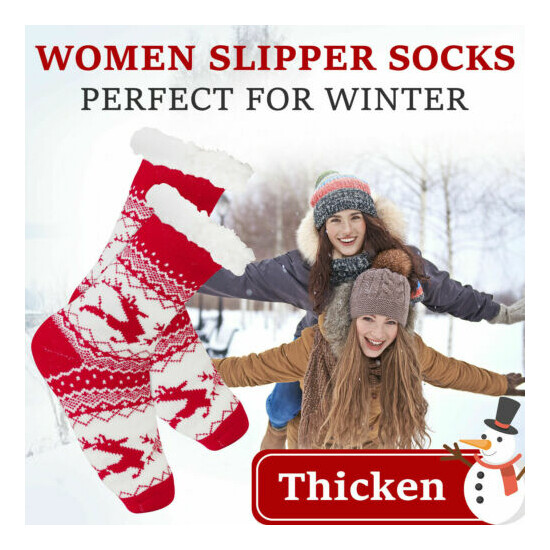 (1/2/3 Pack) Womens Thick Knit Sherpa Fleece Lined Thermal Fuzzy Slipper Socks image {2}