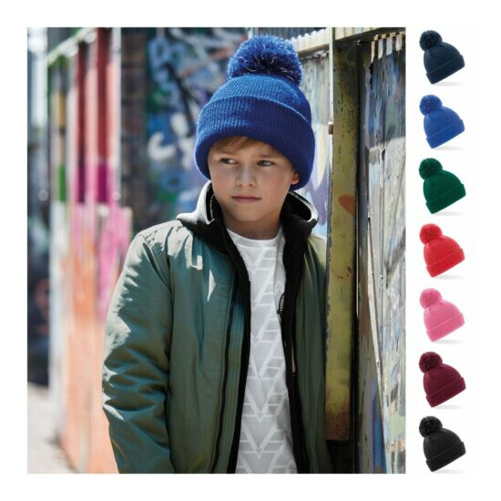Childrens Bobble Hat Beanie Hat Reflective Warm Winter Kids Childs Boys Girls image {1}