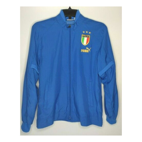 Puma Italia Soccer Jacket Teen Boys Medium Blue Italy Patch Embroidered image {1}