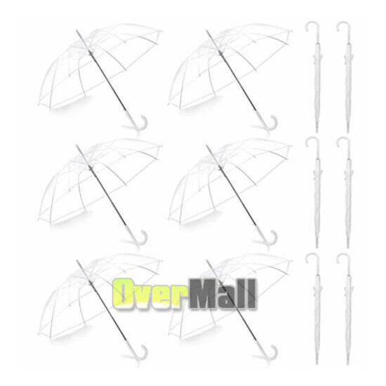 Pack of 12 Wedding Style Stick Umbrellas Large Canopy Windproof Auto Open J Hook image {1}