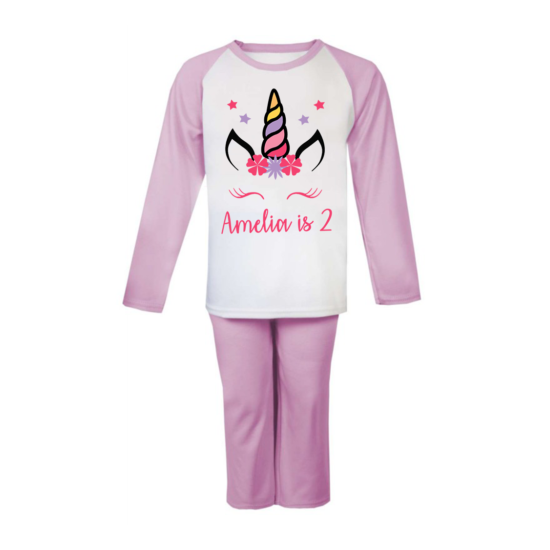 Personalised Unicorn Birthday Pjs Kids Pyjamas ANY NAME AND AGE Birthday Girl  image {5}