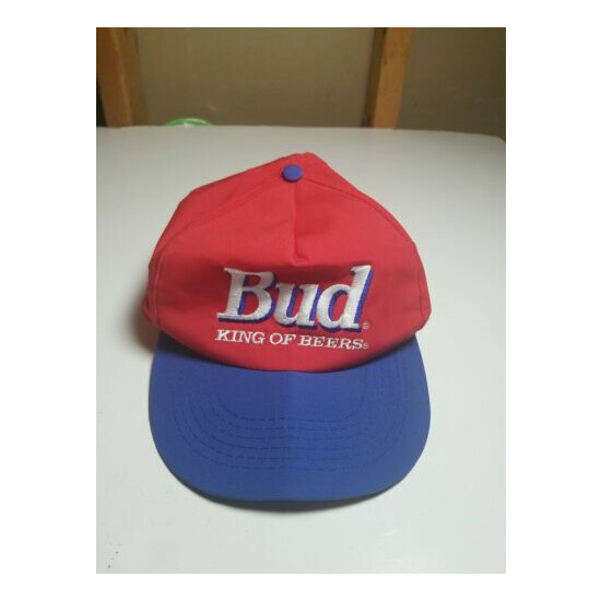 VINTAGE Budweiser Hat Cap Snap Back Red Blue Beer Bud Lite Mens 90s image {1}