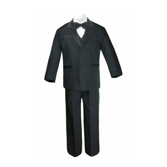 7pc Baby Boys Formal Wedding Black Suits Tuxedo Extra Color Vest Bow Tie Set S-7 image {2}