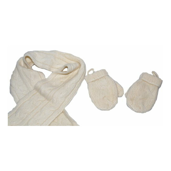 Marie Chantal 100% Cashmere Scarf and Mittens Size Small 6-12 Months NWT Ecru image {3}