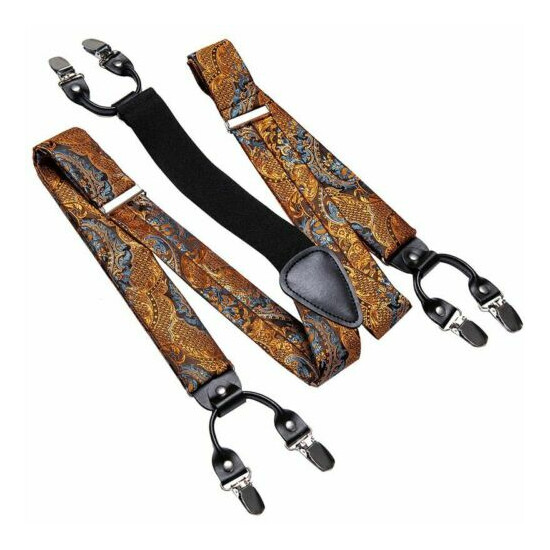 Men Silk Leather Elastic Suspenders For Wedding Bowtie Pocket Hanky Cufflink Set image {4}