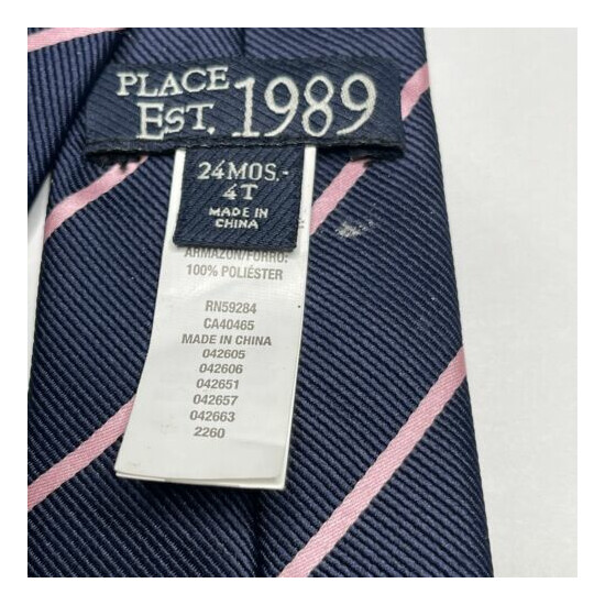 Childrens Place Striped Neck Tie Pre Tied Navy Pink Adjustable Boys Size 24M 4T image {3}