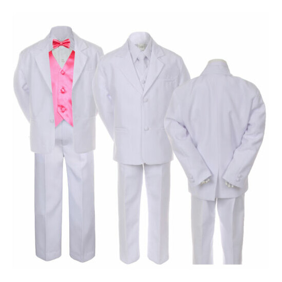 7pc Boy Baby Kid Teen Formal Wedding White Suit Tuxedo Extra Vest Bow Tie sz S-7 image {2}