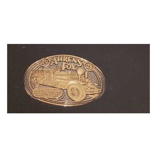 OK Firefighters 1928 AHRENS FOX Fire Truck Gold Highlight Belt Buckle image {2}
