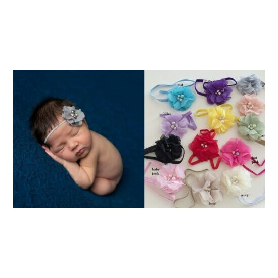 Baby Infant Toddler Girls Single Beaded Chiffon Flower Headband 0-18 months image {1}