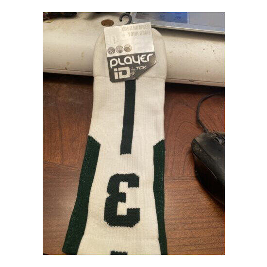 New Adult Dark Green/White TCK player ID PCN Large # 3 Sold as a single sock image {1}