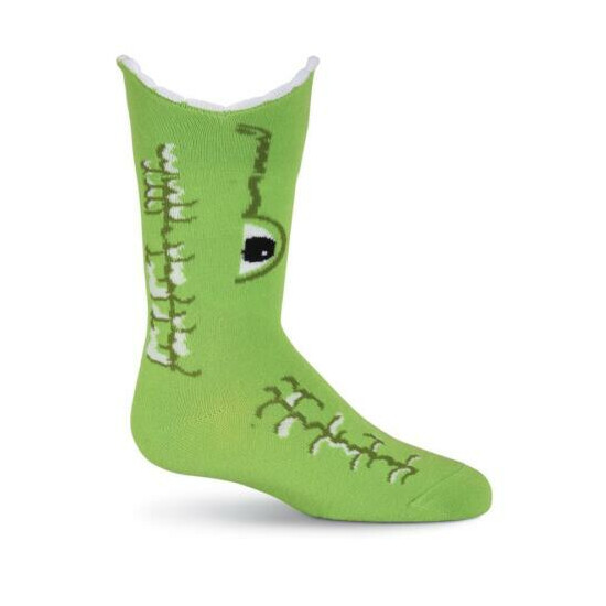 Kid's Wide Mouth Alligator Crew Socks-Ready to bite bright green cute Alligator  image {2}