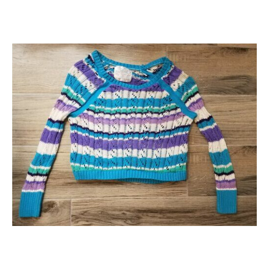 *JUSTICE* Girls Geen Purple Blue Cable Knit Cropped Sweater Size 6 image {1}