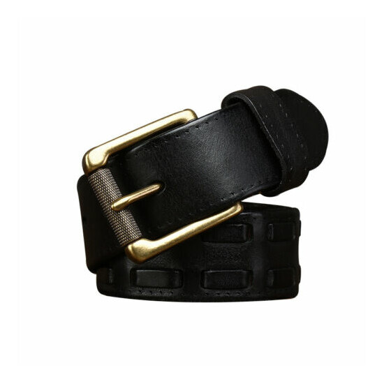 Men Heavy Duty 38mm Genuine Leather Belt with Single Prong Brass Buckle image {2}