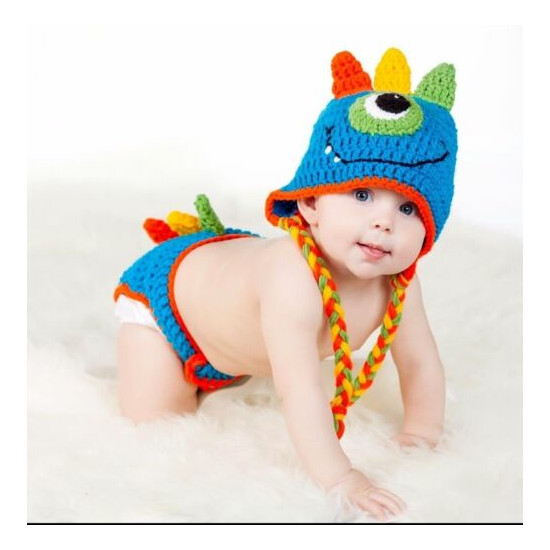 BABY HAT BLUE MONSTER DIAPER SET CROCHET knit infant toddler beanie photo prop image {2}