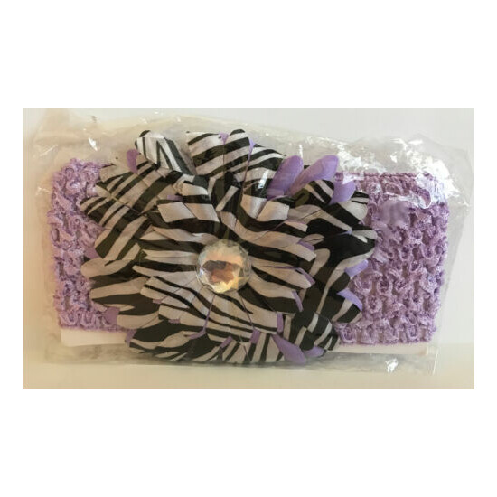 Baby Girl Purple Headband With Zebra Print Flower Chiffon image {1}
