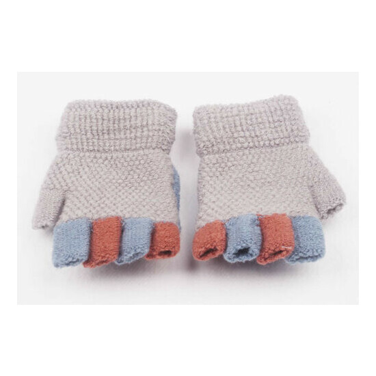 Kids Winter Warm Knit Fingerless Mitten Soft Convertible Flip Top Gloves image {4}