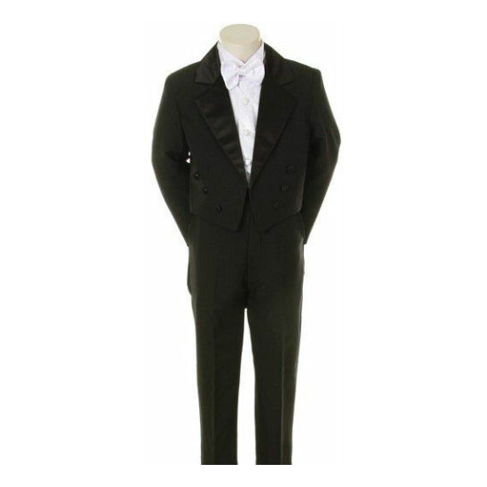 Black Toddler Boy Formal Tuxedo Tail Suit White Paisley Vest+a free black bowtie image {3}