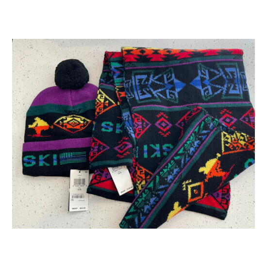 POLO RALPH LAUREN Wool Blend Scarf & Hat Set Aztec Beacon Skier Skin Colorblock image {1}