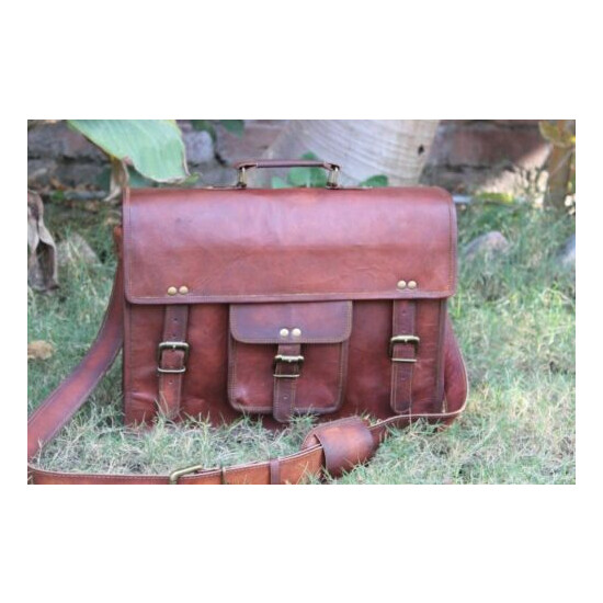 15" Men's Vintage Brown Leather Handbag Messenger Shoulder Laptop Bag Briefcase image {3}