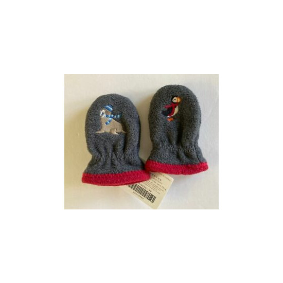 NWT Janie & Jack Iceburg Frost 0-6 Months Charcoal Fleece Puffin Walrus Mittens image {1}
