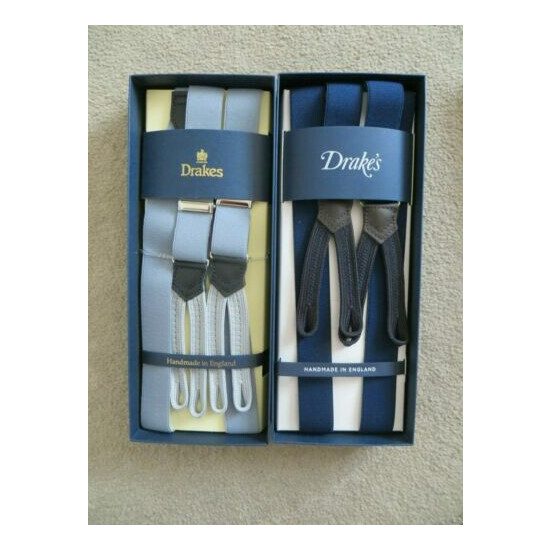 DRAKES 2 BOXED SETS OF BLUE MENS HAND MADE IN ENGLAND BRACES IN BOXES image {1}