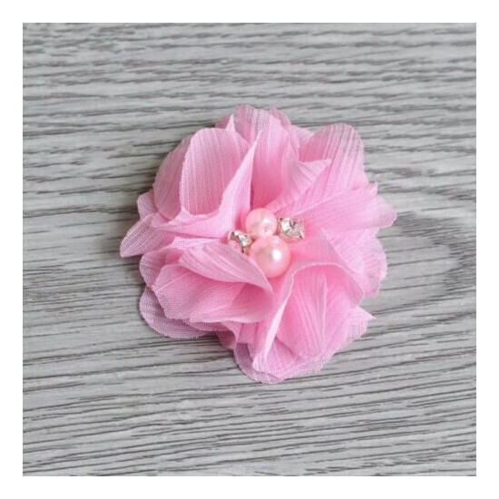 30pcs 2" Hair Accessories Fabric Chiffon Flower With Pearls For Headbands image {4}