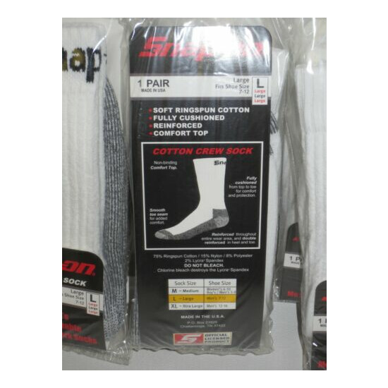12 Snap-On Crew Socks Men's WHITE LARGE ~ FREE SHIP ~ MADE IN USA 12 PAIRS *NEW* image {2}
