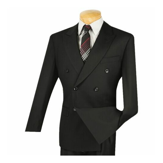 VINCI Men's Black Double Breasted 6 Button Classic Fit Suit NEW image {1}