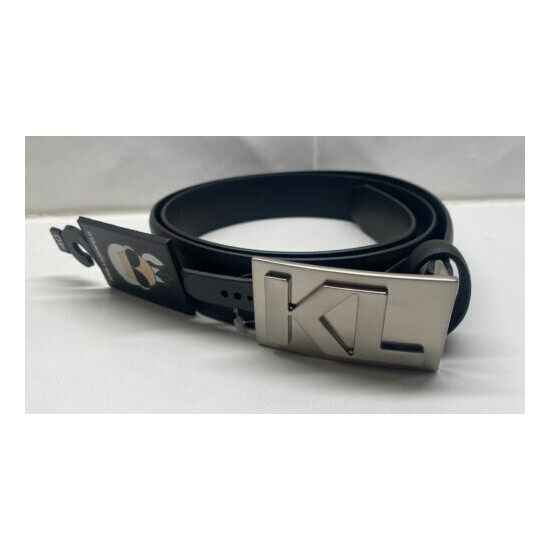 NEW Karl Lagerfeld Mens Saffiano Leather KL Plaque Belt Black Size 40  image {1}
