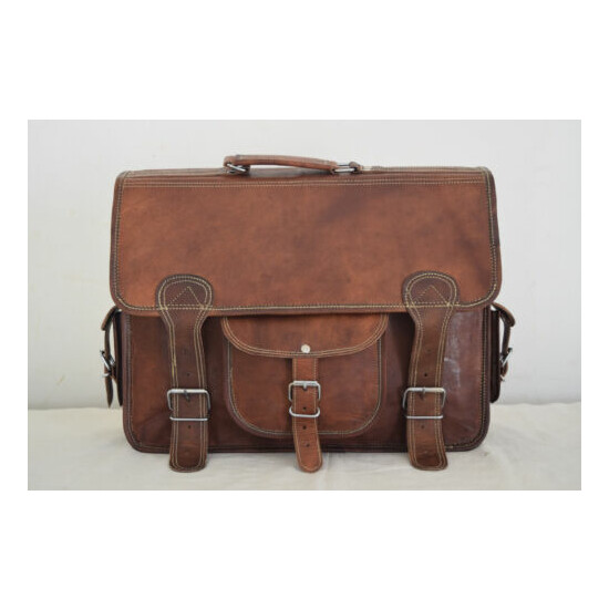 Briefcase Messenger Bag 17 In Laptop Satchel Office Shoulder Bag Vintage Leather image {3}