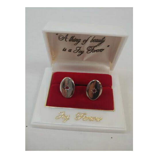 Vtg Cuff Links With Case A Thing Of Beauty Is A Joy Forever Silver Red USA Thumb {1}