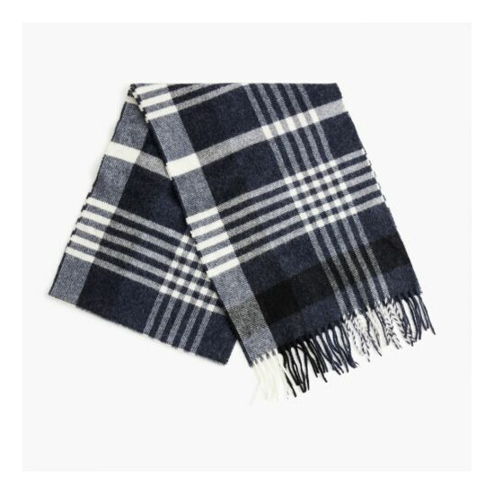 ABRAHAM MOON FOR J.CREW Wool Scarf HEATHER NAVY / IVORY E3870 Made in UK *plaid image {2}