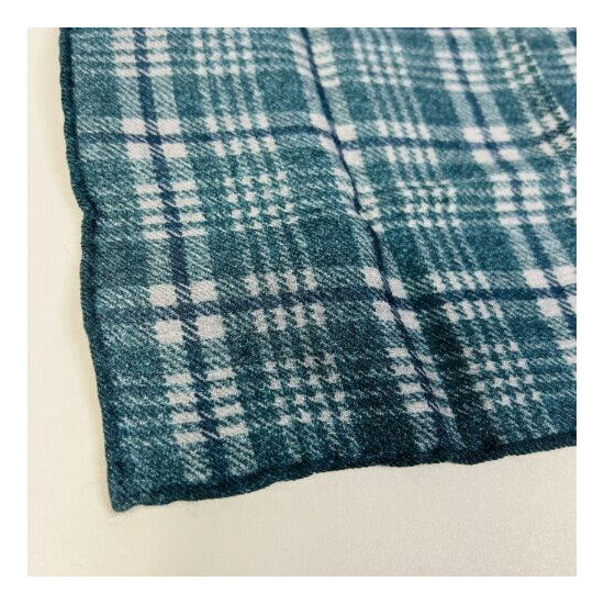 NWT Brunello Cucinelli Green Blue & Gray Plaid Wool Pocket Square image {2}