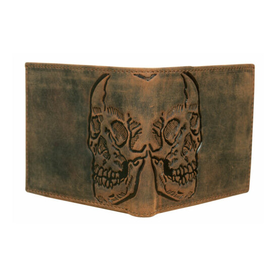 Skull Leather Wallet Double ID Bifold-Full Grain, size when folded 4.5" X 3.5" image {2}