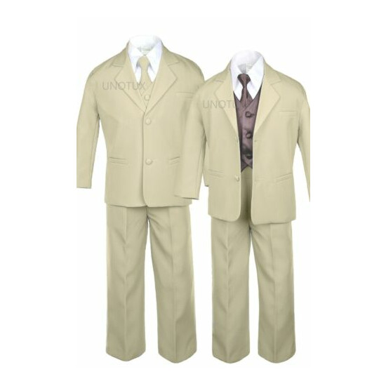 7pcs 9 Color Vest Necktie Baby Toddler Teen Formal Tuxedo Boy Khaki Suit  image {2}