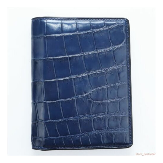 Genuine Crocodile Alligator Leather Passport Holde Double Side Wallet Blue image {1}