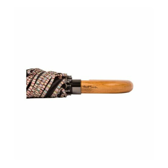 Paul Smith Black Signature Stripe Border Compact Umbrella With Wooden Handle image {3}