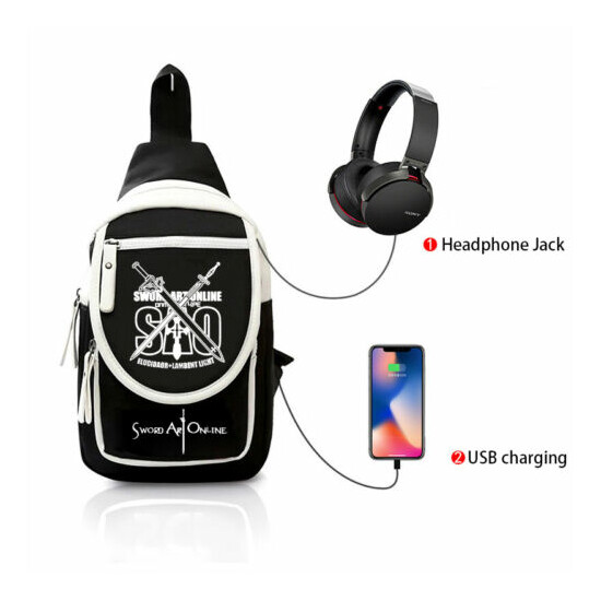 Sword Art Online Shoulder Bag Chest Bag W/ USB Charging Port Sling Bag Backpack image {1}