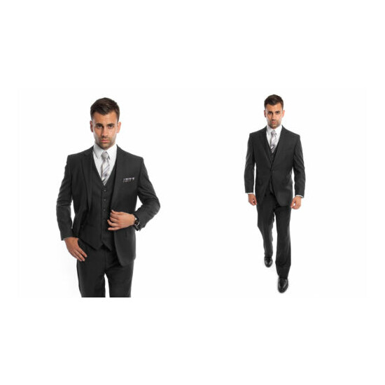 Men's Three Piece Vested Suit Modern Fit Two Button Formal Solid Dress Suits Set image {2}