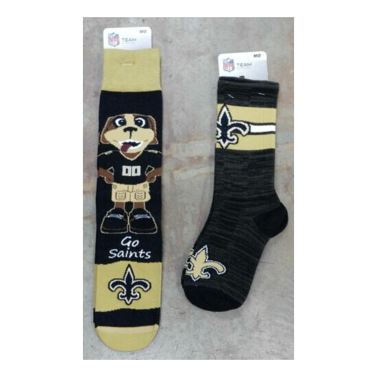 3 Pack NFL New Orleans Saints Socks Gift Double 1st String Mascot Medium Who Dat image {1}