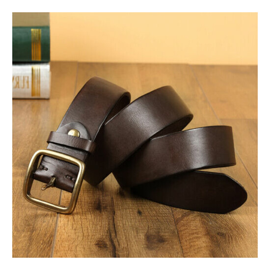 Men Luxury Genuie Leather Belt Retro Cowhide Waistband Copper Buckle Handmade image {4}