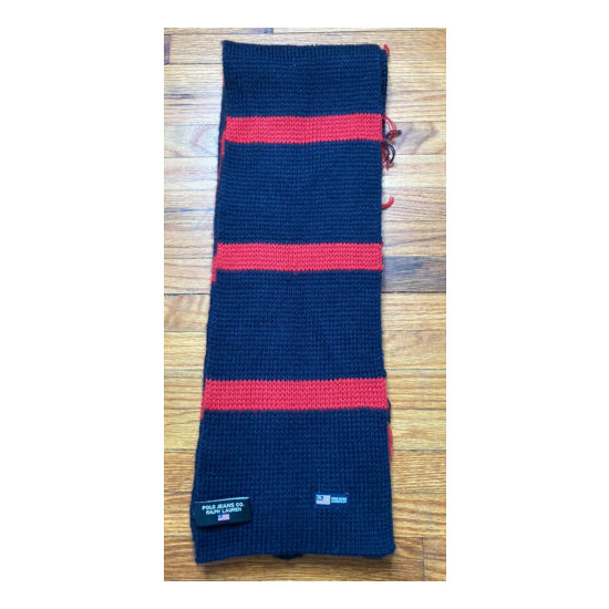 Ralph Lauren Polo Winter Scarf Wool Blend Color Block Red Navy image {1}