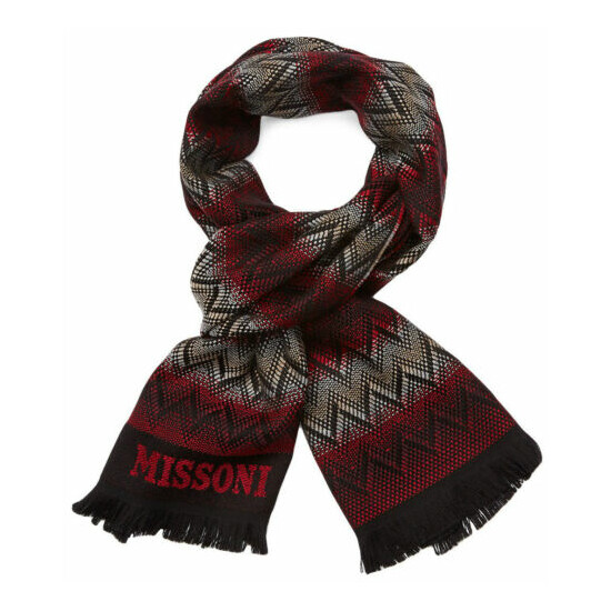 MISSONI Scarf UNISEX Zig Zag Dual Tone Made in Italy 100% Wool Red/Black **NWT** image {2}