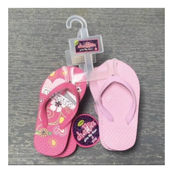 2 pack Pair (Fits Girls Shoe Sizes 12-13) Pink Flip Flops NWT image {2}