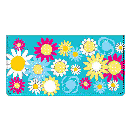 Bright Floral Leather checkbook cover ID window & 4 credit card slits. image {1}