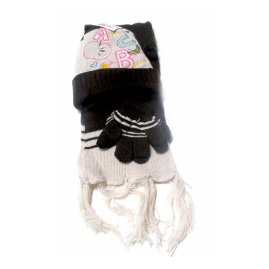 Toddler Hat,Scarf & Glove Set-Embroidered ABC's Design-BROWN -Order by 10 AM !!! image {1}