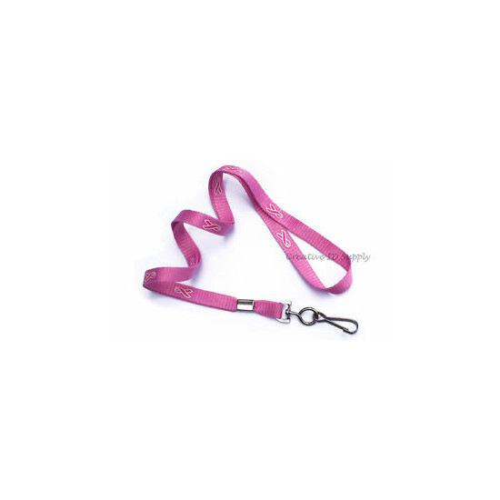 LOT 50 PINK RIBBON 3/8" AWARENESS NECK LANYARD WITH SWIVEL HOOK BREAST CANCER image {1}