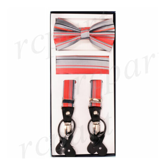New in box Convertible Elastic Suspender Braces_Bow tie & Hankie Coral Black image {2}