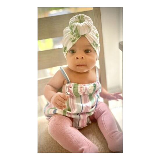 3 Newborn Baby Turbans, Baby Girls Knot Turban, Stretchy Head wrap, Newborn image {2}